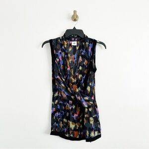 CAbi Flaunt Faux Wrap Surplice Sleeveless Watercolor Print Blouse Size XS